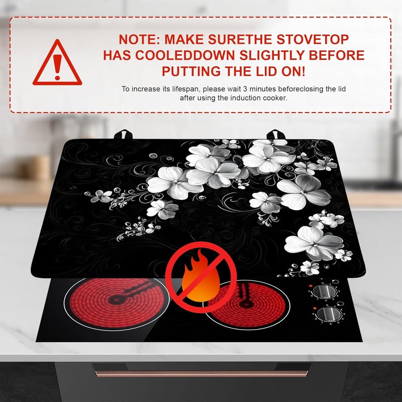 BVBOX Stove Top Cover Retro Flower Gas Stove Top Cover for Home Decoration Kitchen Pad Non-Stick Washable Cooktop Covers Countertop Protector Keep Stove Clean 28"x20" (White flower-2) - Image 3